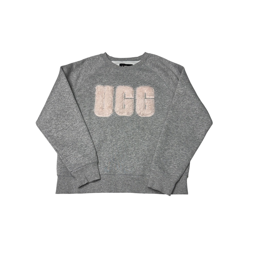 UGG Womens Grey Faux Fur Logo Raglan Sweatshirt Medium 1123718 Heather Grey